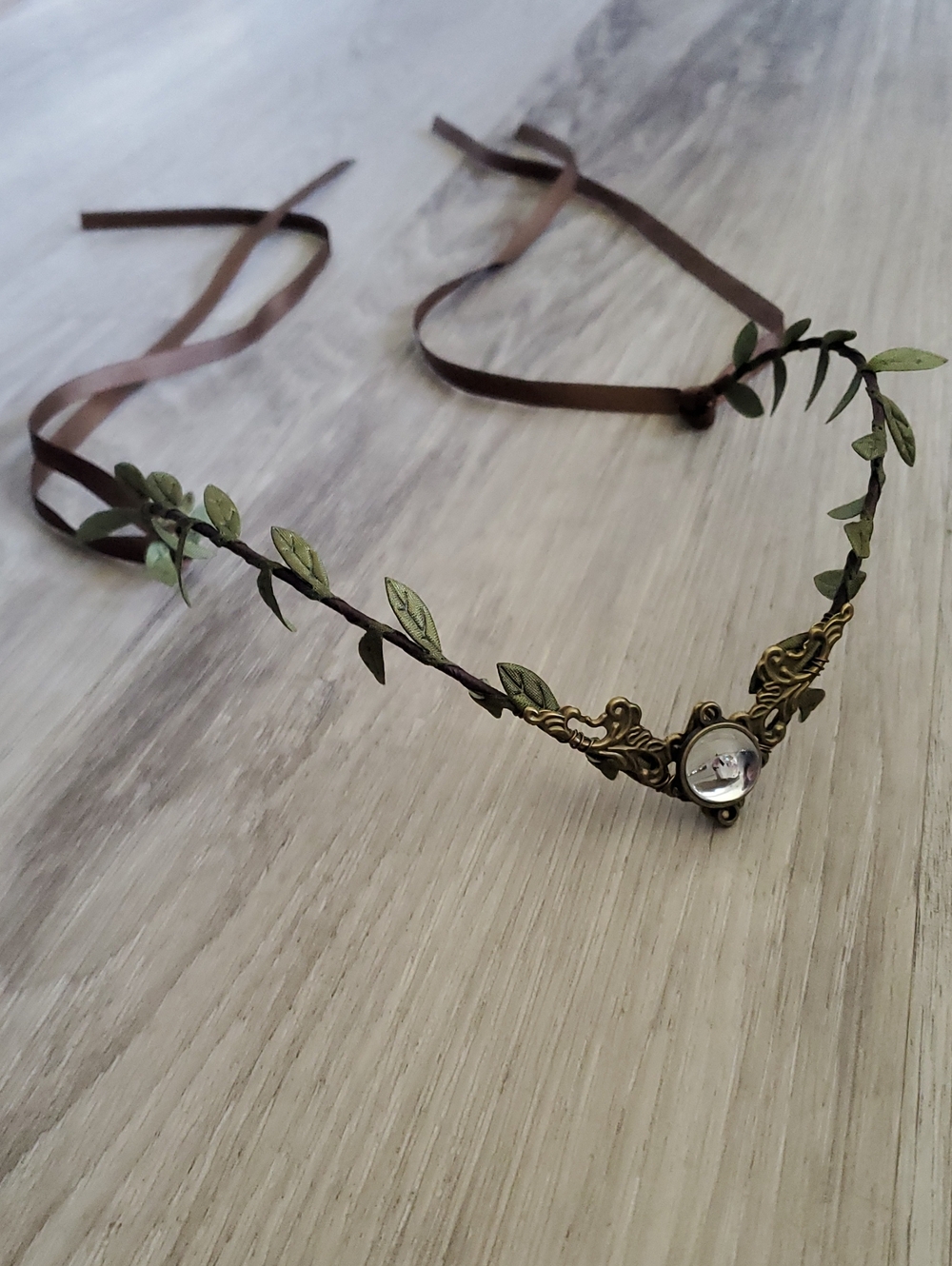 Fantasy Leaf Headband with Clear Moonstone Accent - Costume Quality